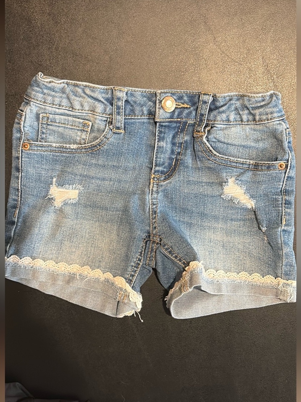Light Wash Denim Lace-Trim Girls Shorts